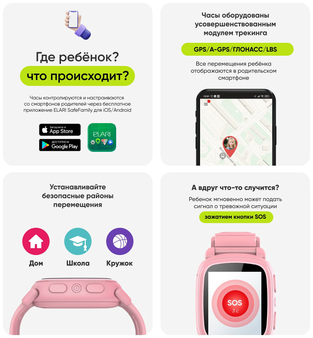 Смарт-часы Elari KidPhone 2 серый-розовый купить,NaN
