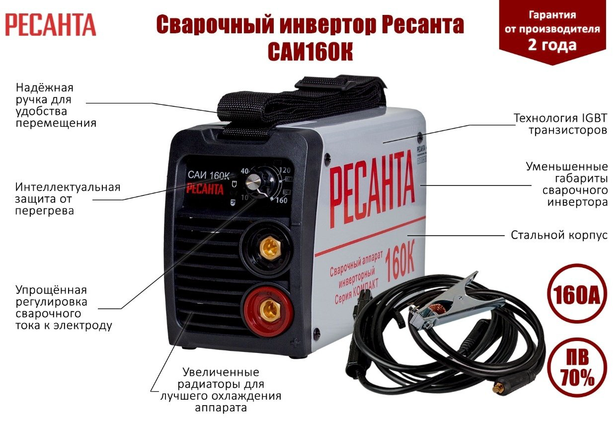 Ресанта сварочный инвертор САИ-160К (ручная дуговая сварка (MMA)) купить,NaN