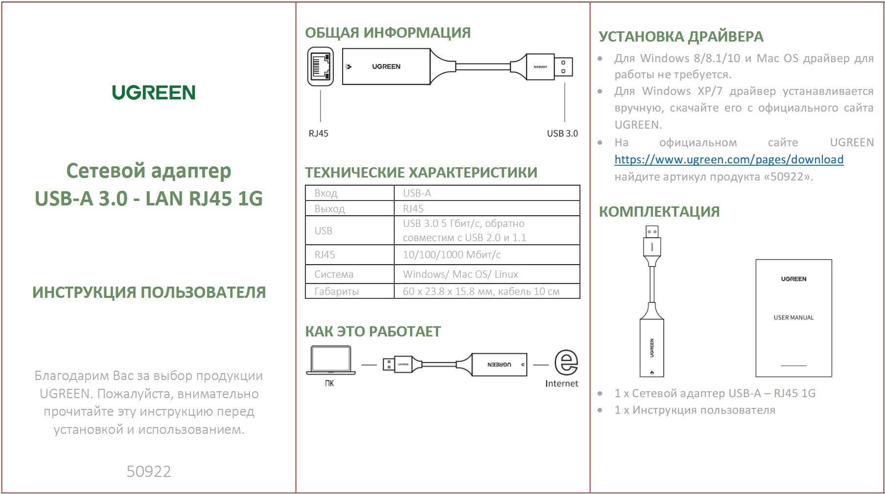 Сетевая карта Ugreen 50922 - ForteMarket Сетевая карта Ugreen 50922 купить,0