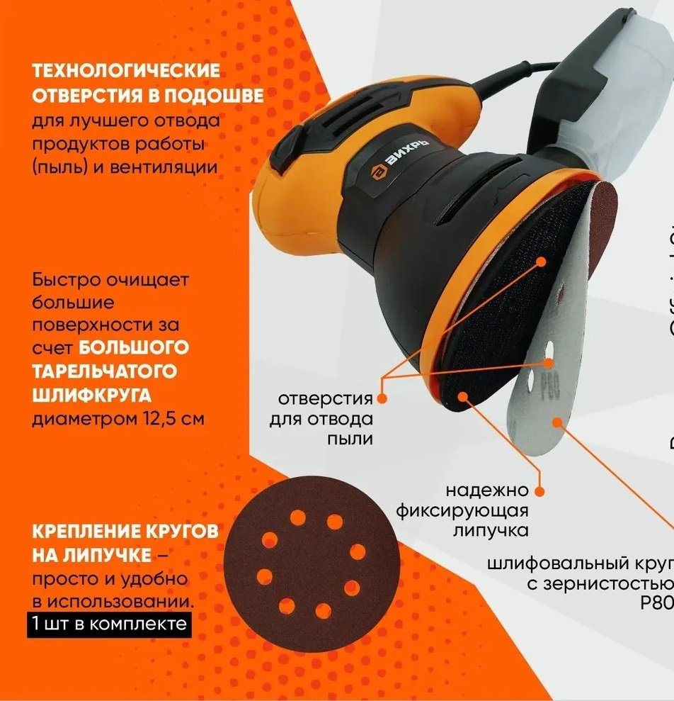 Шлифмашина эксцентриковая ВИХРЬ ЭШМ-125А 72/6/7 купить,0