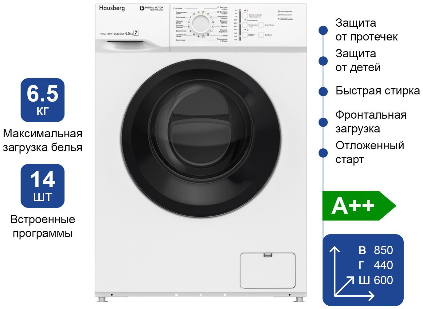 Стиральная машина Hausberg HWM-165W белый купить,NaN