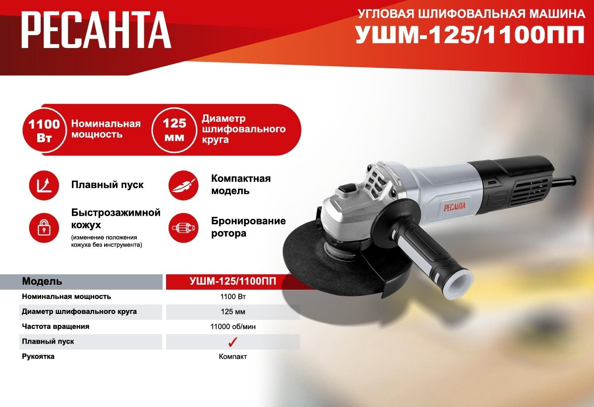 Углошлифовальная машина УШМ-125/1100 ПП 75/12/15 купить,NaN