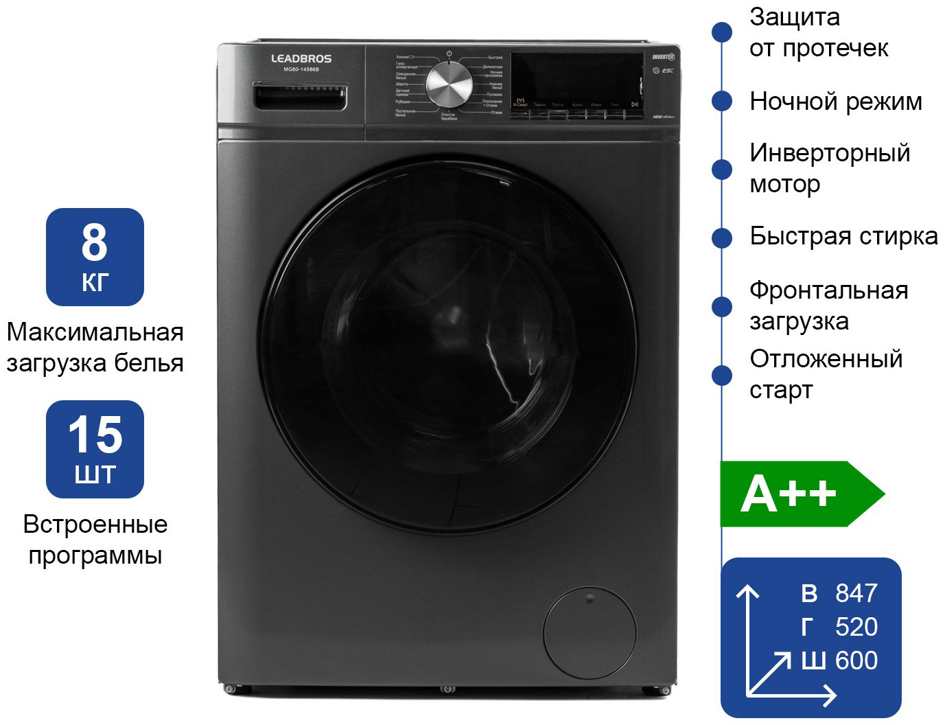 Стиральная машина Leadbros MG80-14586B серый купить,NaN