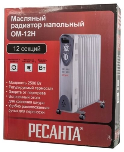 Масляный радиатор Ресанта ОМ-12Н белый - ForteMarket Масляный радиатор Ресанта ОМ-12Н белый купить,0