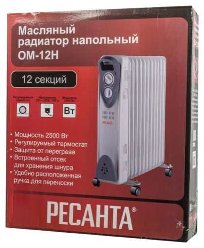 Масляный радиатор Ресанта ОМ-12Н белый купить,NaN