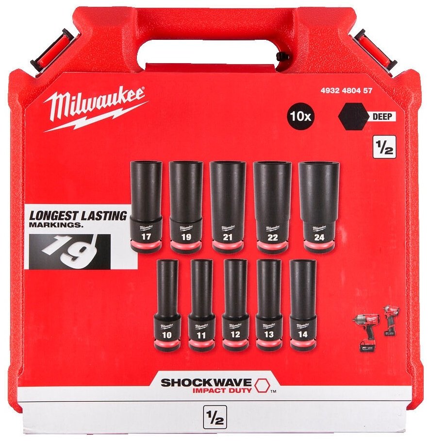 Milwaukee торцевая головка ударная глубокая 1/2 4932480457 10 шт купить,0