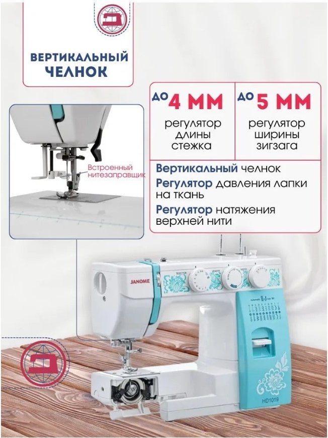 Швейная машина Janome HD1019голубой белый, зеленый - ForteMarket Швейная машина Janome HD1019голубой белый, зеленый купить,0