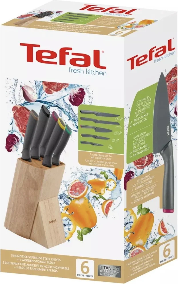 Набор ножей Tefal K122S504 Fresh Kitchen черный 5шт купить,42990