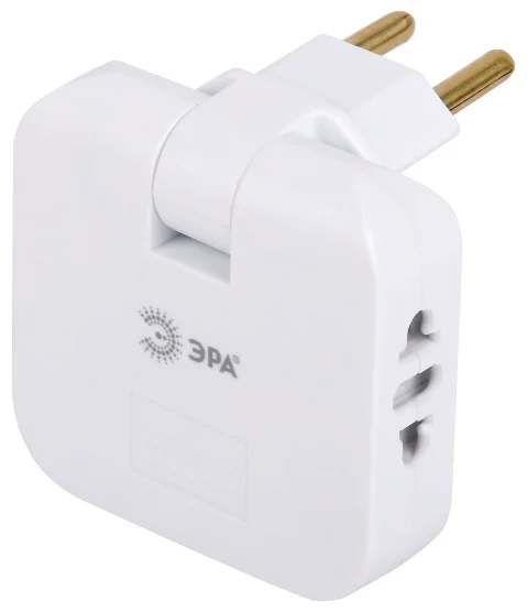 Разветвитель электричества ЭРА SPF-2-FL-USB поворотный на 2 розетки + 2USB 10А белый