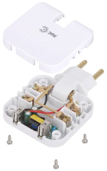Разветвитель электричества ЭРА SPF-2-FL-USB поворотный на 2 розетки + 2USB 10А белый купить,NaN