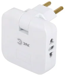 Разветвитель электричества ЭРА SPF-2-FL-USB поворотный на 2 розетки + 2USB 10А белый