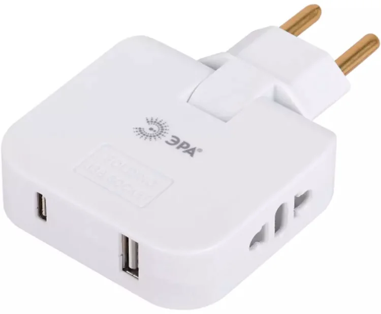Разветвитель электричества поворотный ЭРА SPF-2-FL-USBC 2USB A+C 10А белый