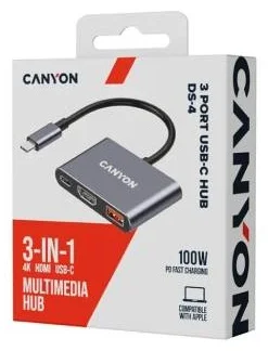 USB Хаб Canyon DS-4 3in1 USB-C серый