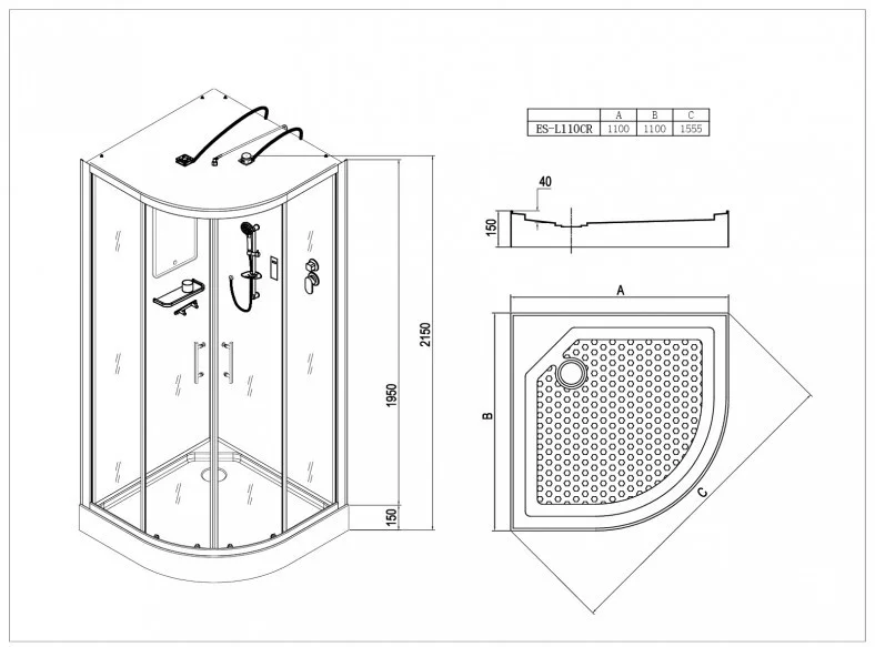 Кабина душевая Esbano ES-L 110 CR 110х110х210см купить,1126700