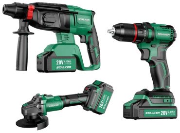 Набор электроинструментов Stalker D20 Li BL + RH20 Li BL + AG20-125 Li BL 69843 3 в 1