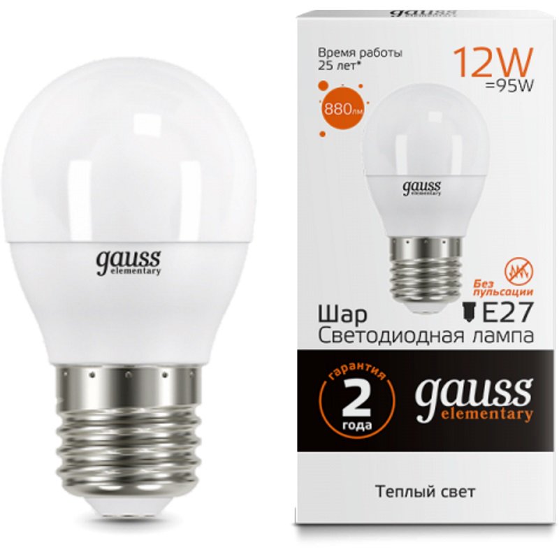 Лампочка LED Gauss Elementary Globe E27 12W 3000K 1/10/100