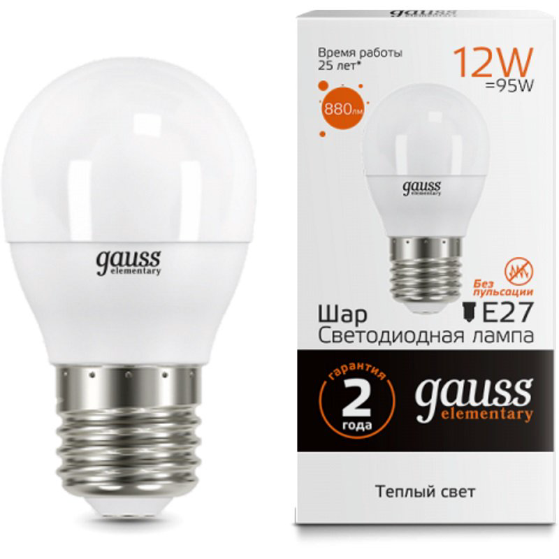 Лампочка LED Gauss Elementary Globe E27 12W 3000K 1/10/100 купить,NaN