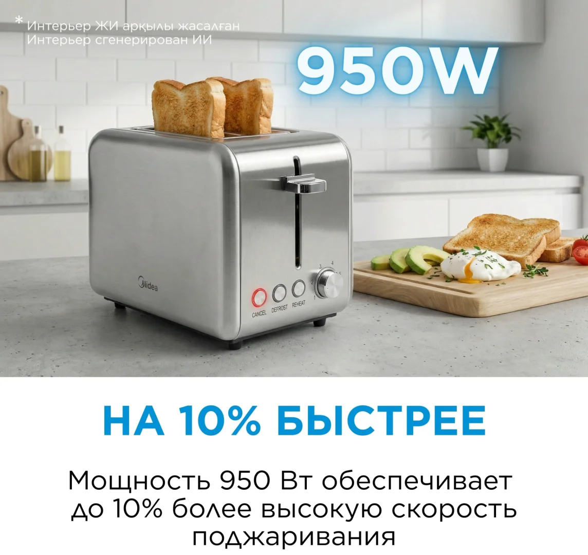 Тостер Midea MT-RS2L17W2 стальной