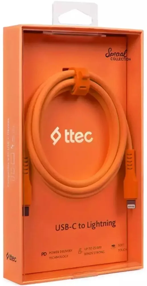 Кабель TTEC USB-C to Lightning 1.2м оранжевый купить,4090