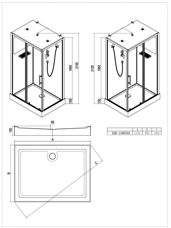 Кабина душевая Esbano ESB-1180 СKR (n) 110х80х210см купить,775204