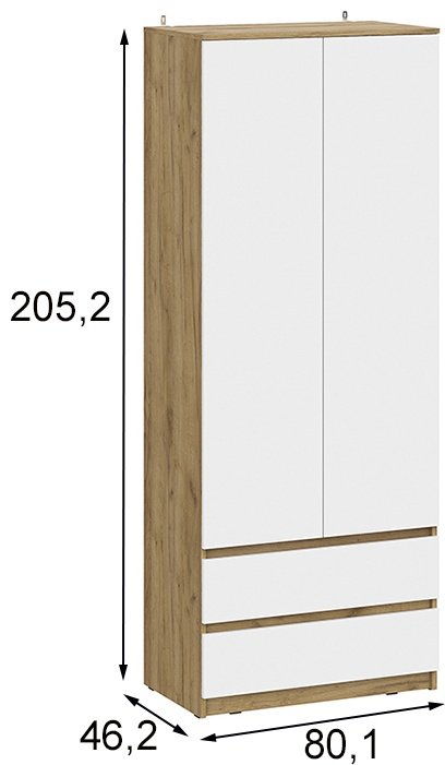Распашной шкаф Шкаф 2Д2Я Серия 2, 80x205.2х46 см, белый, светло-коричневый купить,NaN