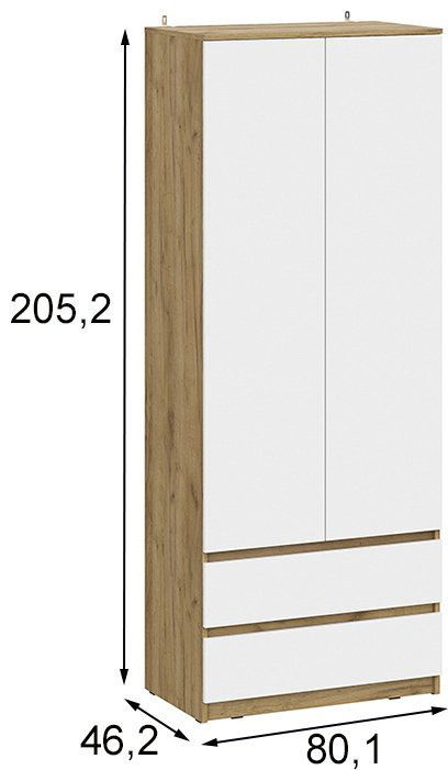 Распашной шкаф Шкаф 2Д2Я Серия 2, 80x205.2х46 см, белый, светло-коричневый купить,NaN