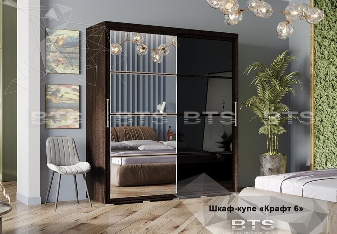 Шкаф-купе BTS Крафт 6 1.97, 196.2x217.6х59.1 см, коричневый