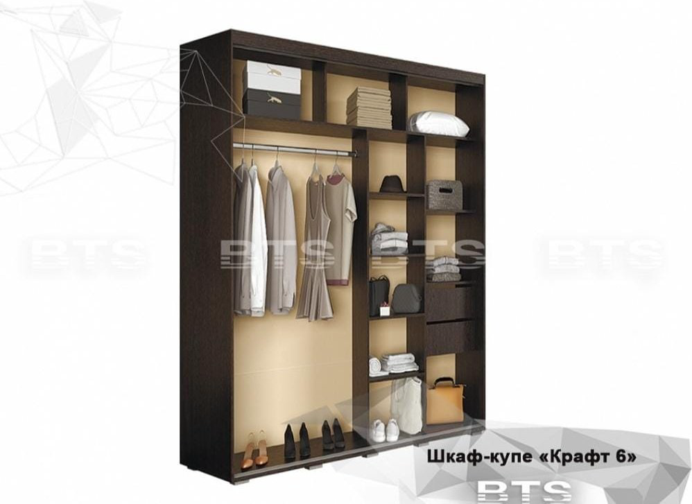 Шкаф-купе BTS Крафт 6 1.97, 196.2x217.6х59.1 см, коричневый купить,NaN