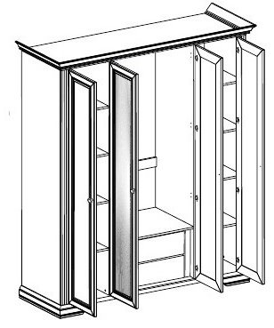 Распашной шкаф Гербор Вайт 4D2S, 226.5x221х63.5 см, белый купить,0