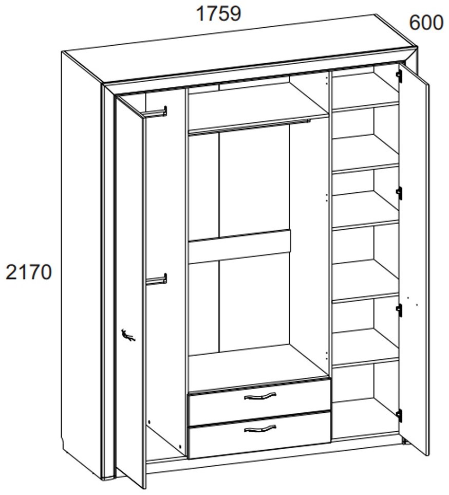Распашной шкаф ANREX Оливия 4Д, 175x217х60 см, белый, серый купить,0