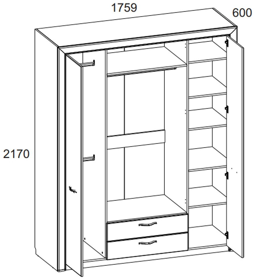 Распашной шкаф ANREX Оливия 4Д, 175x217х60 см, белый, серый купить,NaN