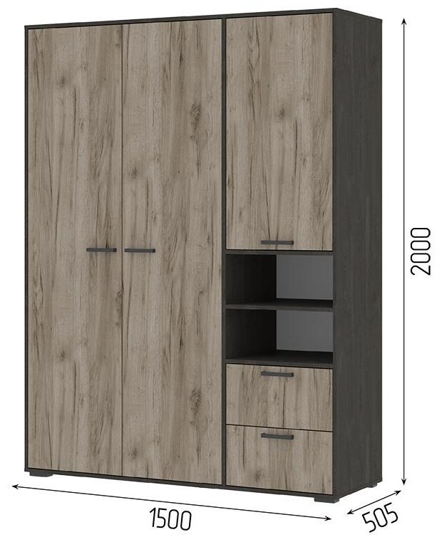 Распашной шкаф Стендмебель Эдинбург, 150x200х50.5 см, темно-коричневый, темно-серый купить,NaN