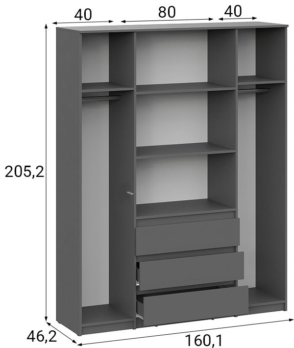 Распашной шкаф СВ Мебель Денвер, 160.1x205.2х46.2 см, графит купить,NaN