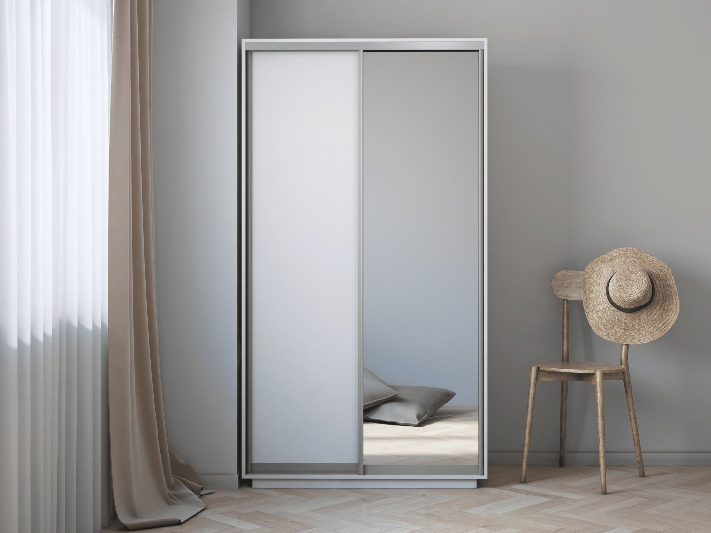 Шкаф-купе Мебель Азии Экспресс 2Д1ЗЛ, 120x220х60 см, белый купить,0