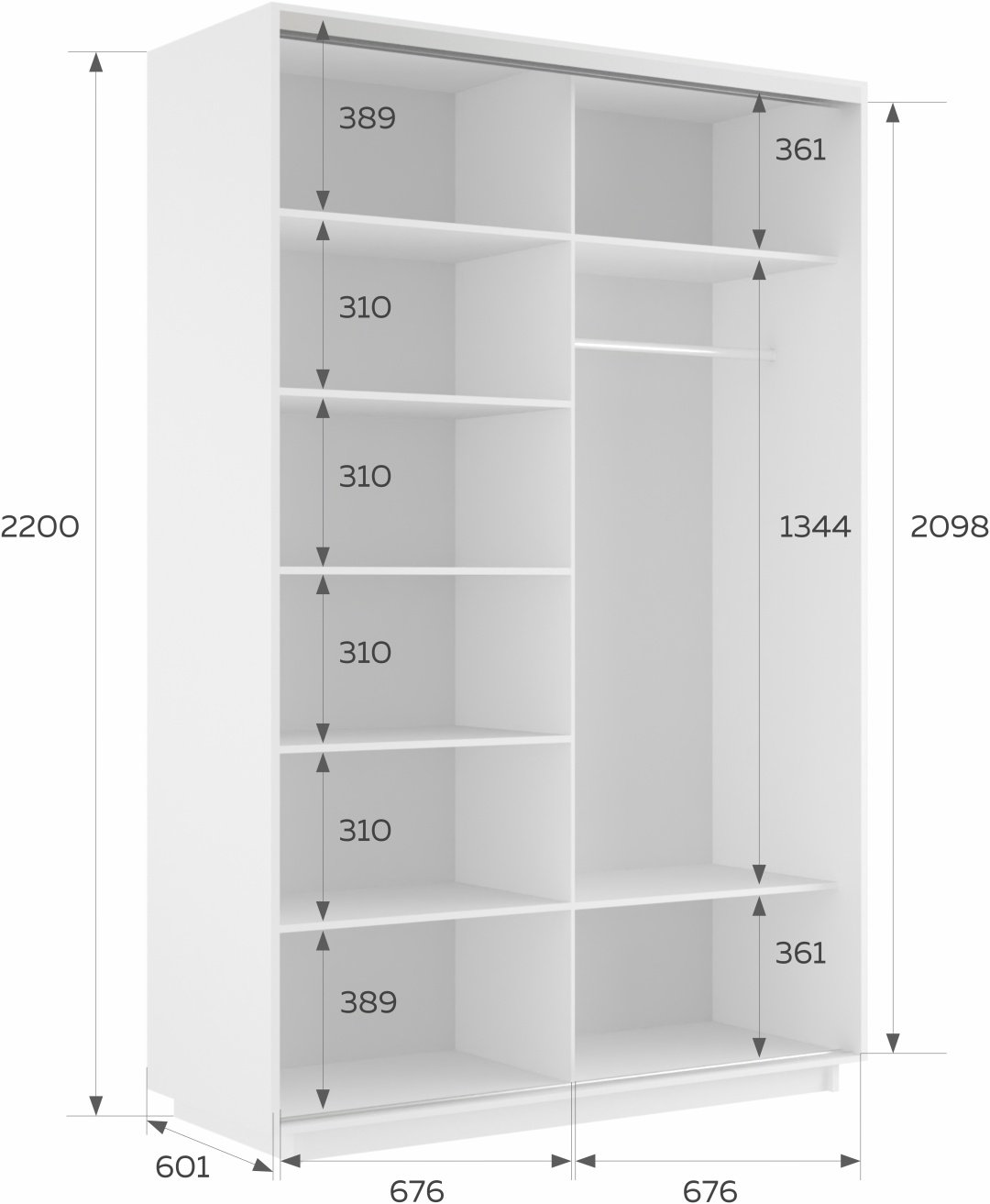 Шкаф-купе Мебель Азии Экспресс 2-140, 140x220х60 см, белый купить,NaN