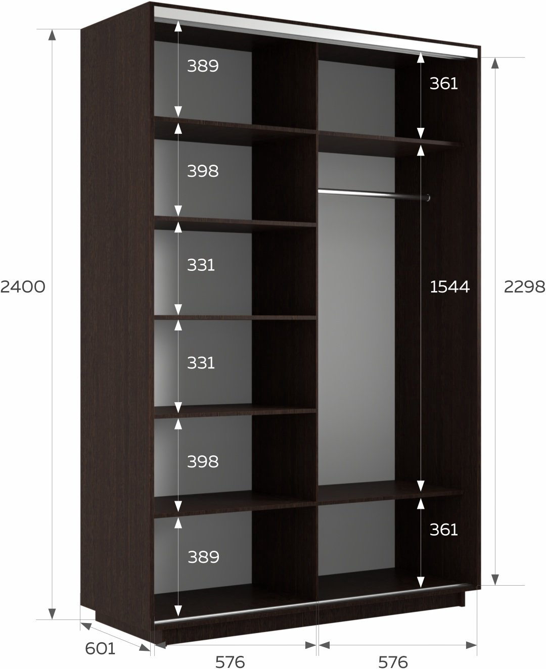 Шкаф-купе Мебель Азии Экспресс, 120x240х60.1 см, темно-коричневый купить,NaN