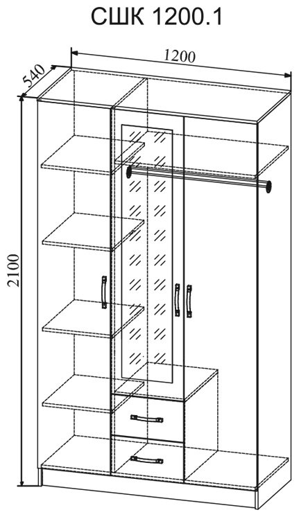 Шкаф распашной ДСВ Софи Шкаф 3Д2ЯЩ СШК 1200.1 NEW 120x210х54см мультиколор купить,NaN
