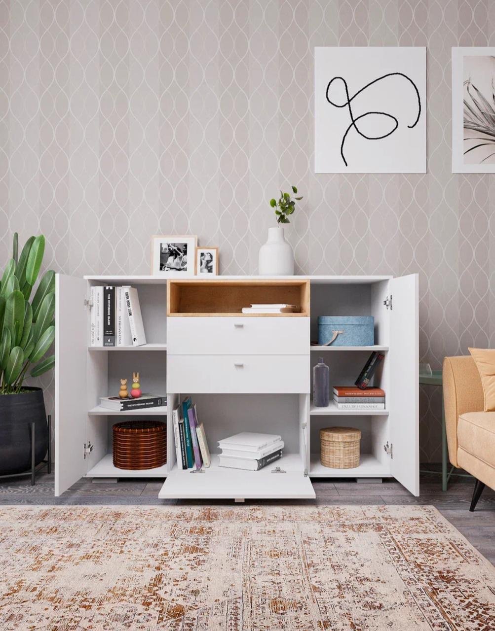 Комод ДСВ Ланс, 149.2x43x100.5 см, белый, бежевый - ForteMarket Комод ДСВ Ланс, 149.2x43x100.5 см, белый, бежевый купить,0