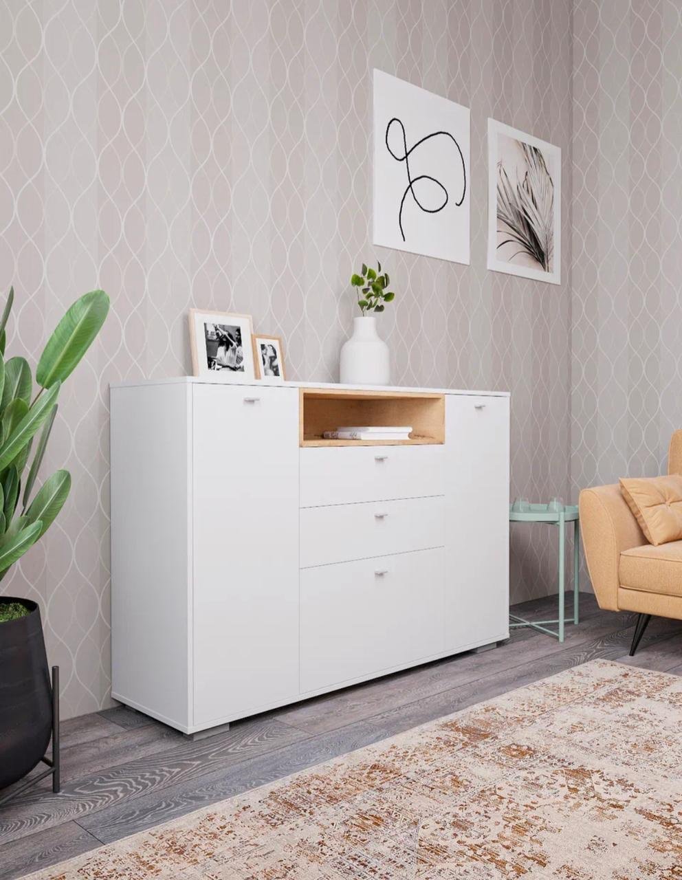 Комод ДСВ Ланс, 149.2x43x100.5 см, белый, бежевый - ForteMarket Комод ДСВ Ланс, 149.2x43x100.5 см, белый, бежевый купить,0