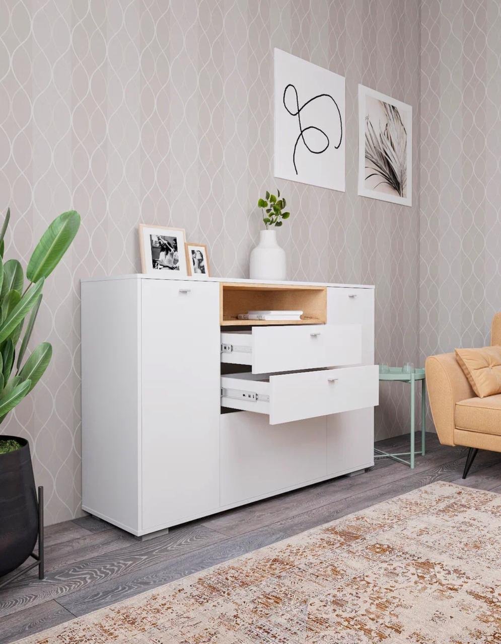Комод ДСВ Ланс, 149.2x43x100.5 см, белый, бежевый - ForteMarket Комод ДСВ Ланс, 149.2x43x100.5 см, белый, бежевый купить,0