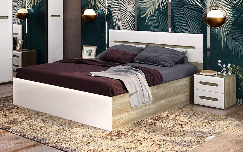 Кровать BTS Наоми КР-11 160х200см дуб каньон/белый глянец купить,NaN