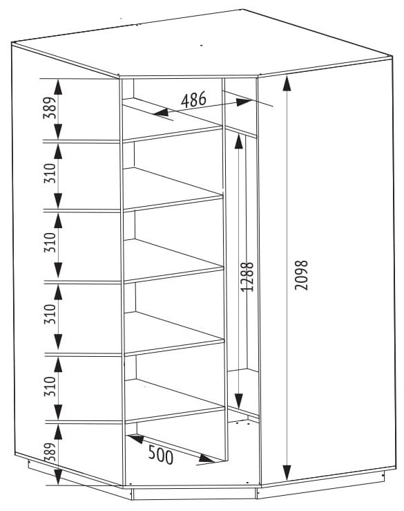 Шкаф угловой Мебель Азии Экспрес-1 с зеркалом, 90x220х90 см, белый купить,NaN