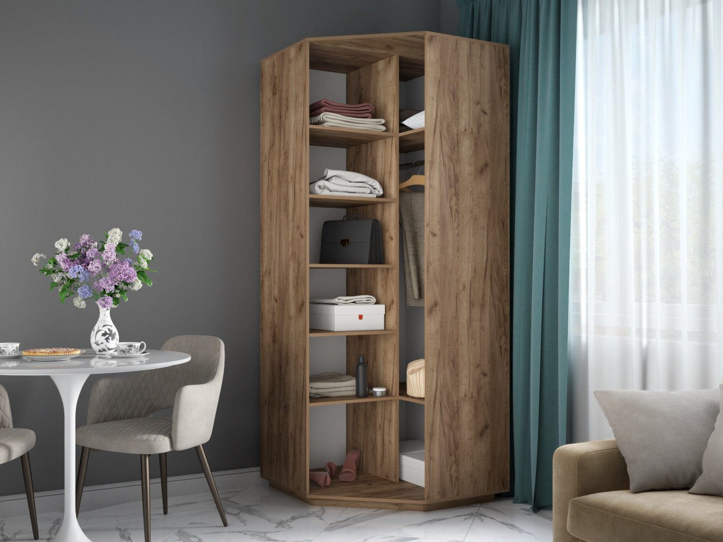 Шкаф угловой Мебель Азии Экспрес, 90x220х90 см, коричневый купить,NaN