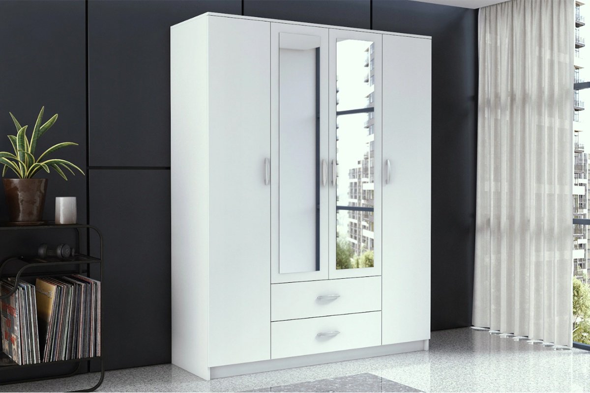 Распашной шкаф ANREX Романа с зеркалом, 160.1x205.4х53.8 см, белый купить,0