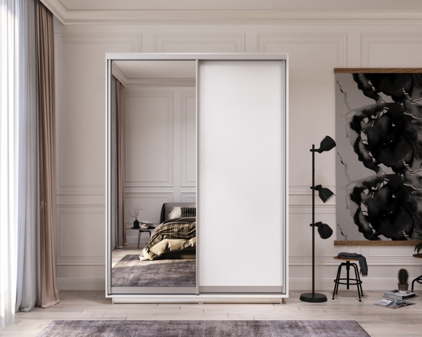 Шкаф-купе Мебель Азии Хан-тенгри М 2Д1З, 160x220х60 см, белый купить,NaN