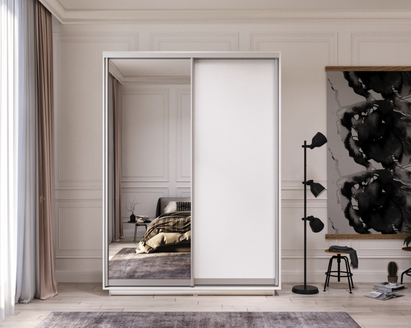 Шкаф-купе Мебель Азии Хан-тенгри М 2Д1З, 160x220х60 см, белый купить,NaN
