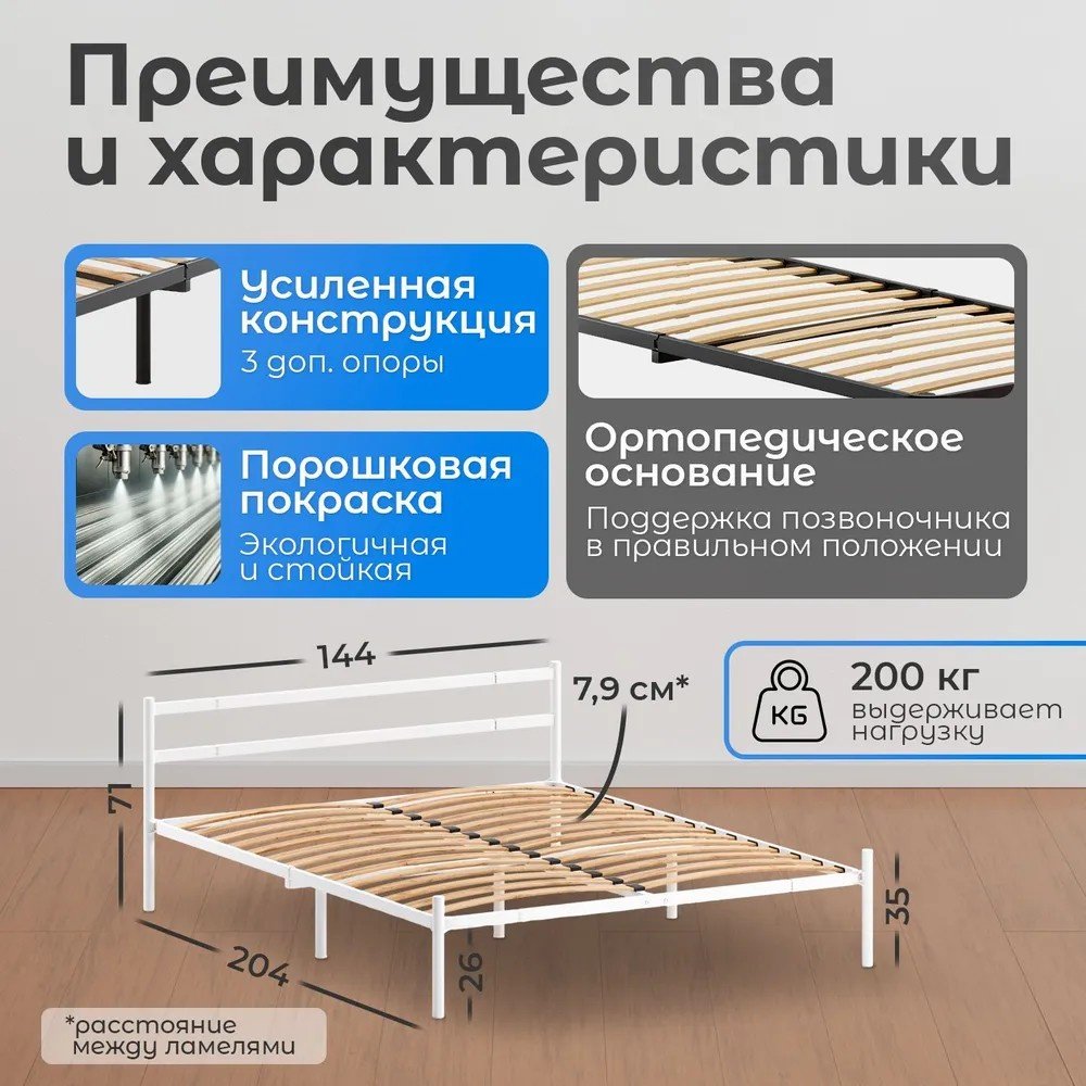 Кровать Meta 140x200см белая купить,NaN