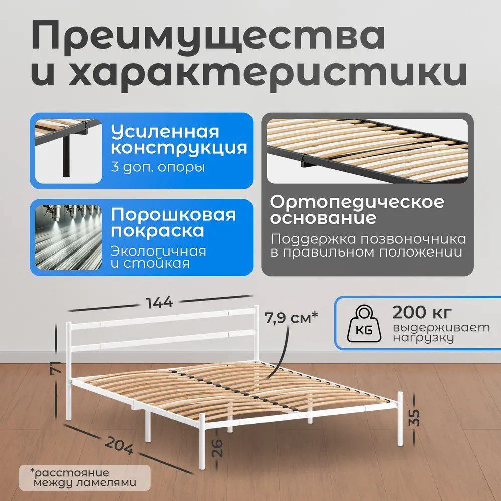 Кровать Meta 140x200см белая купить,NaN
