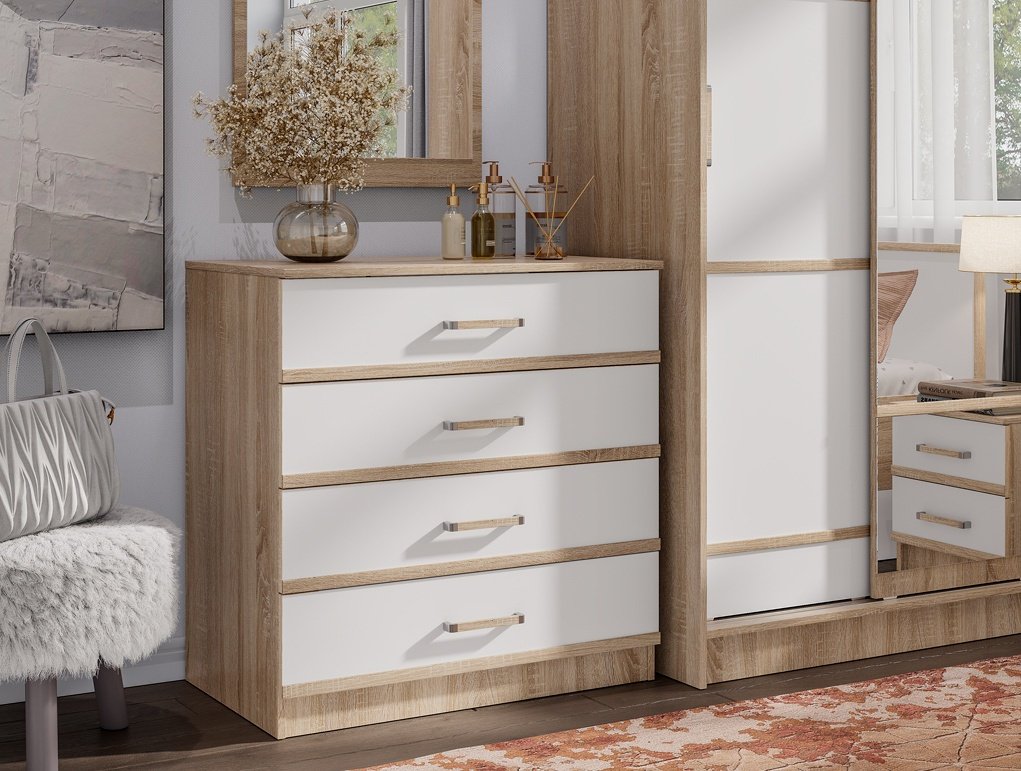 Комод BTS Сакура, 85x50x86.6, ЛДСП, белый, бежевый купить,0