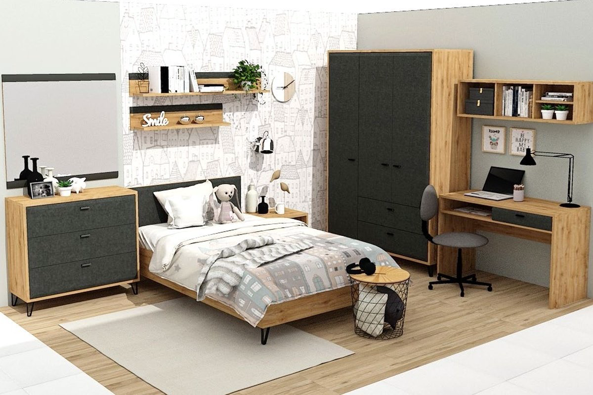 Кровать BRW Брест Грэйс 00031715 120x200см черный/серый/коричневый купить,NaN